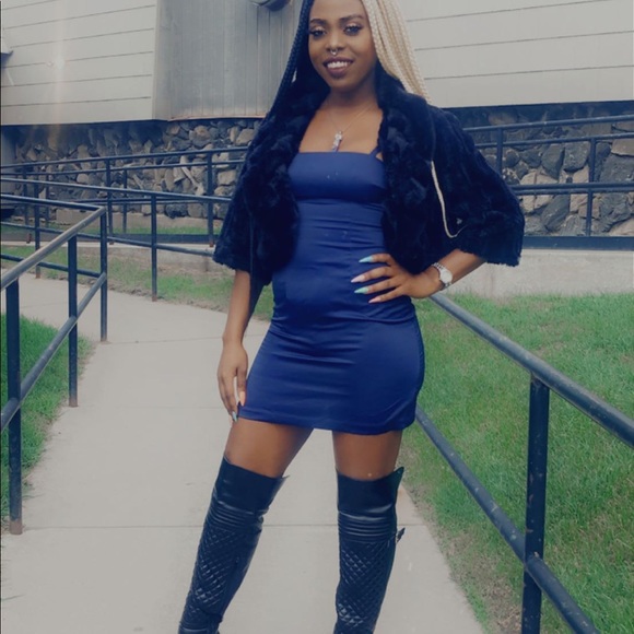 NAVY BLUE MINI DRESS - Picture 1 of 5